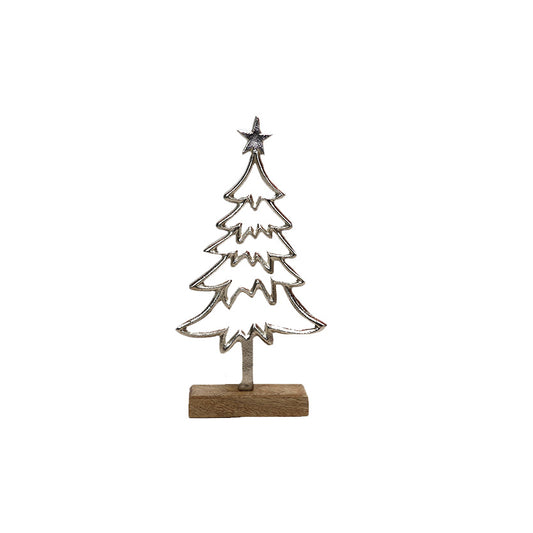 Rustic Metal Christmas Tree with Wooden Base