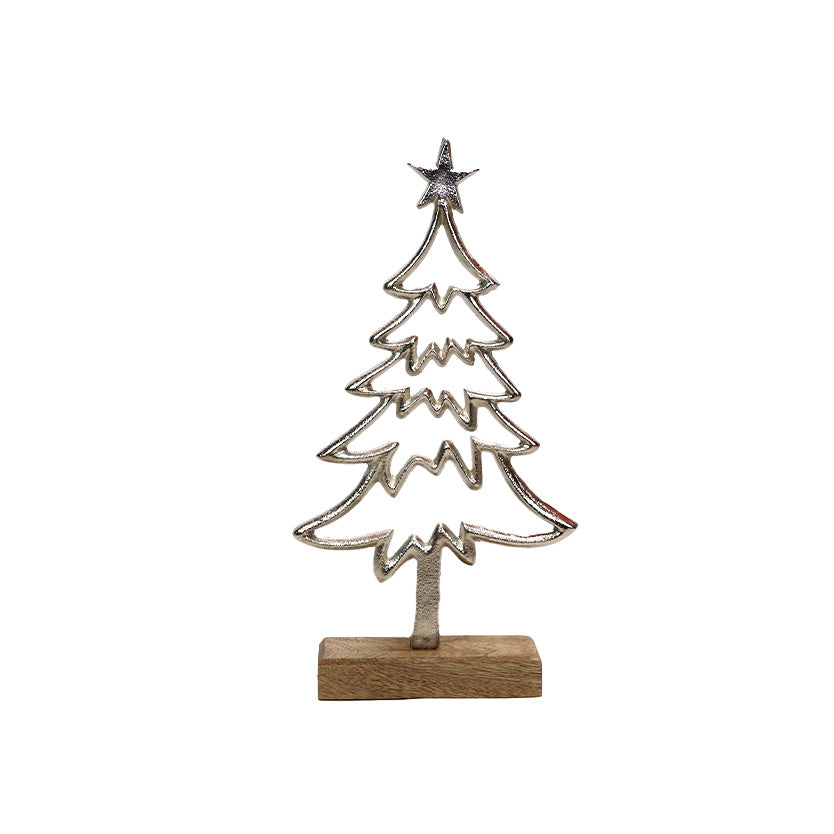 Rustic Metal Christmas Tree with Wooden Base