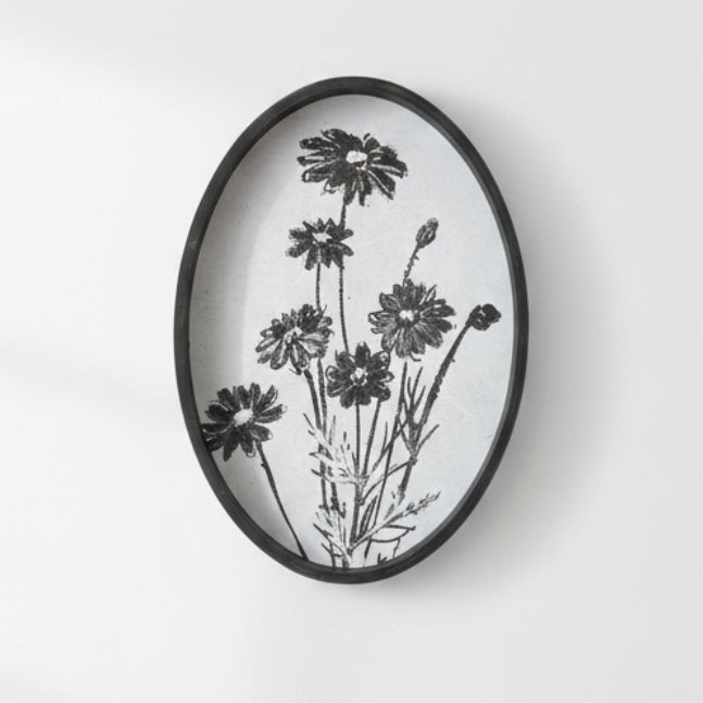 Round Floral Wood Framed Wall Art