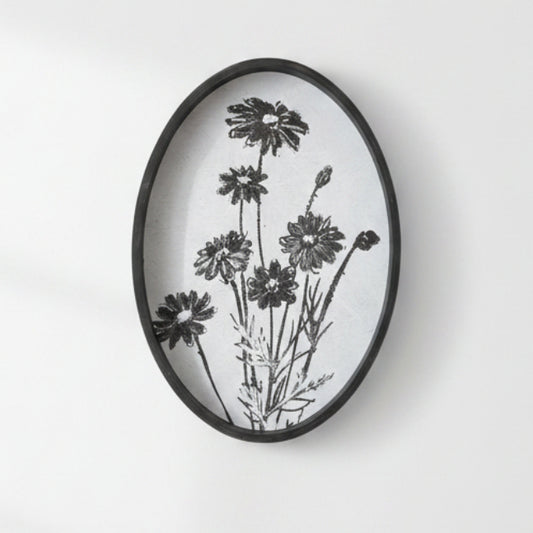 Round Floral Wood Framed Wall Art