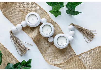 Rustic Wooden Beaded Tealight Holders with Tassels