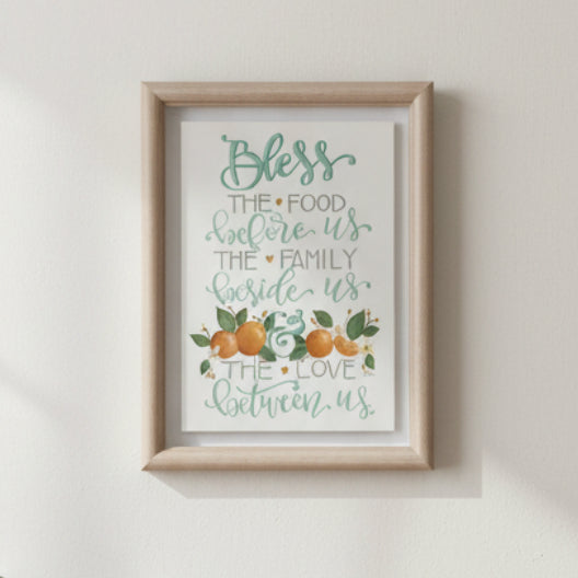 Bless The Food Before Us Glass & Wood Framed Wall Art