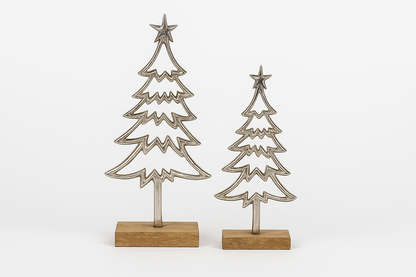 Rustic Metal Christmas Tree with Wooden Base