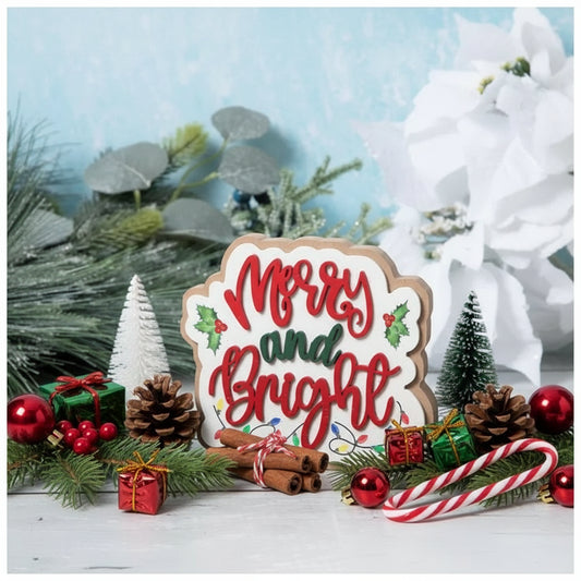 Merry & Bright Layered Tabletop Sign