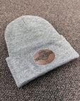 Custom Engraved Leather Patch on Touque