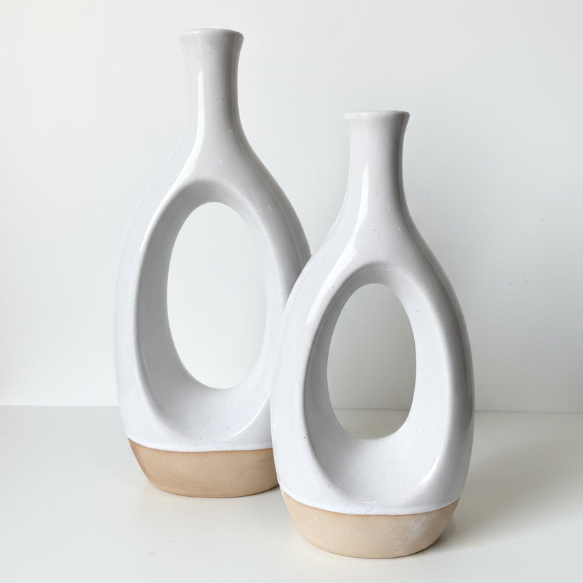 Stoneware Cutout Vase Set Of Two
