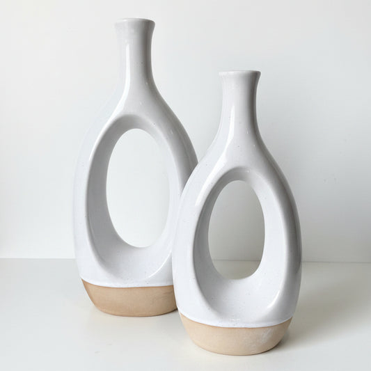 Stoneware Cutout Vase Set Of Two
