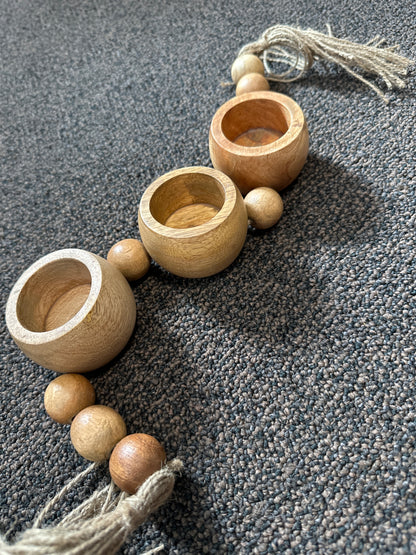 Rustic Wooden Beaded Tealight Holders with Tassels