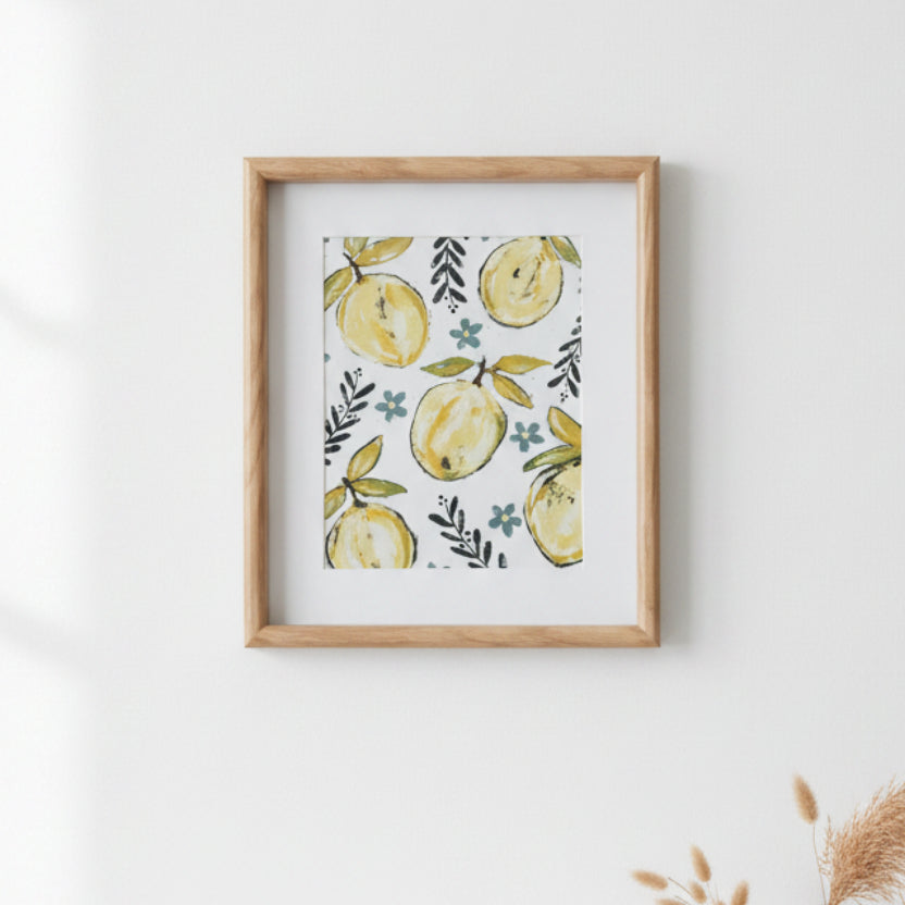 Lemon Glass & Wood Framed Wall Art