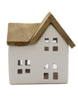 Ceramic House Tealight Holder with Wooden Roof