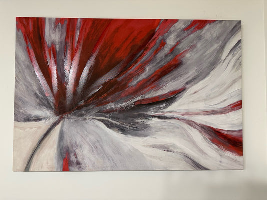Abstract Red & Silver Burst Canvas Art