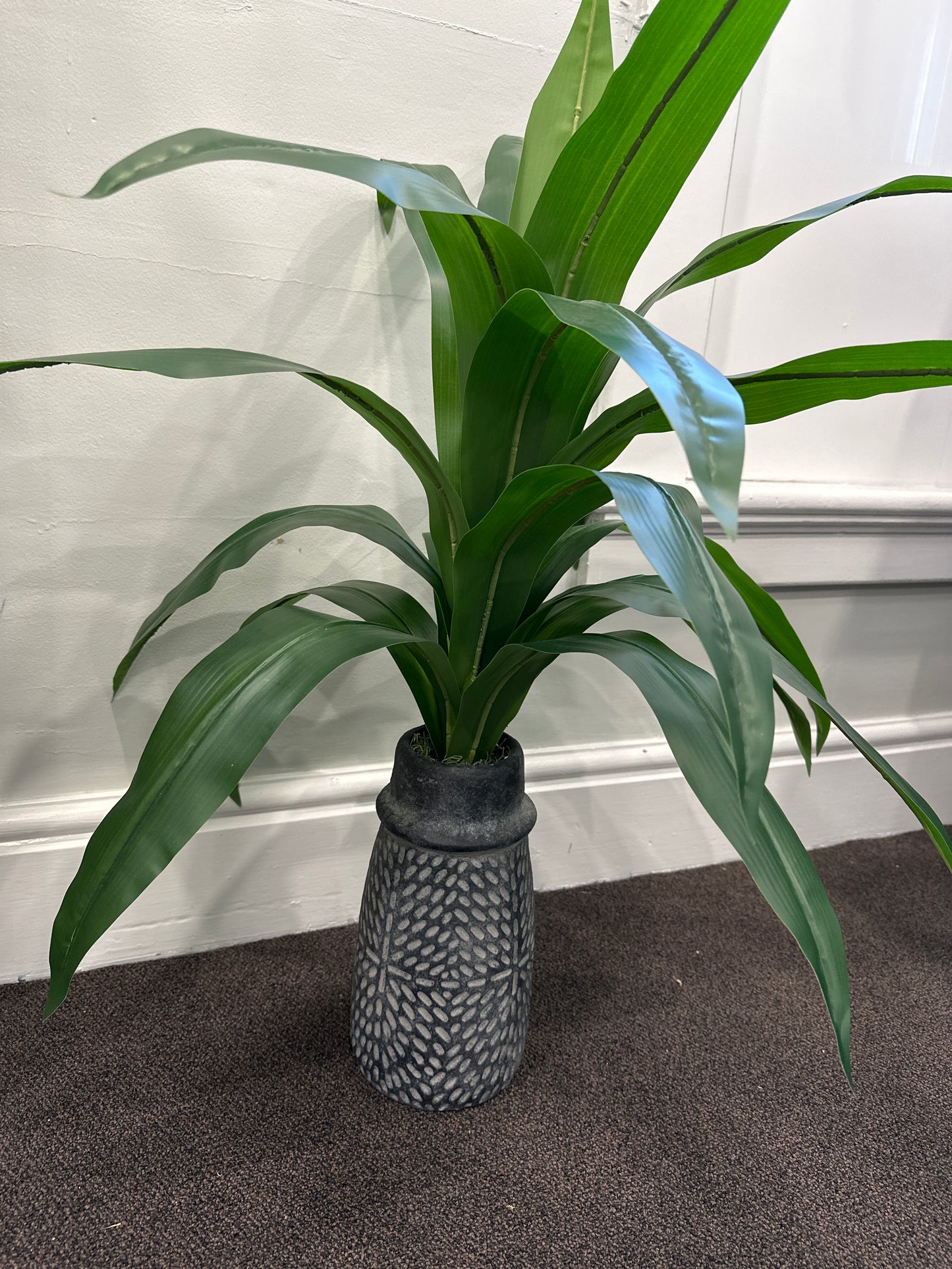 Grey Stamped Concrete Vase with Artificial Plant