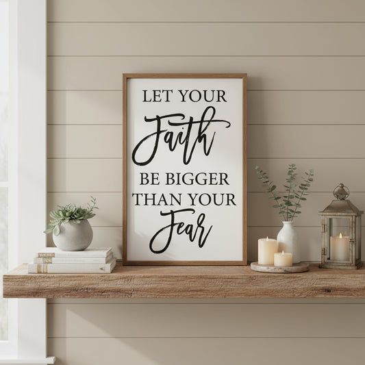 “Let Your Faith Be Bigger Than Your Fear” Wooden Sign – 12x18”