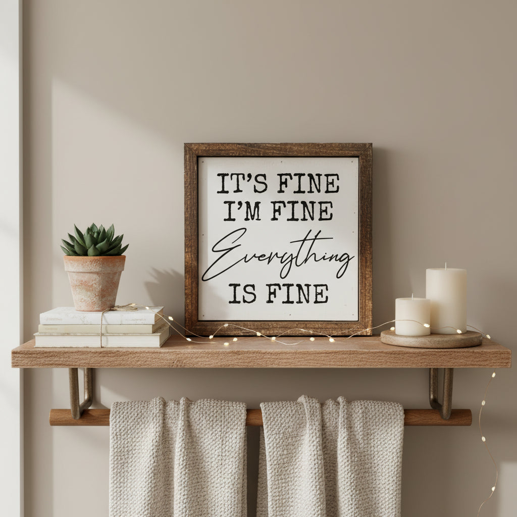 “It’s Fine, I’m Fine, Everything Is Fine” Wooden Sign – 6x6”