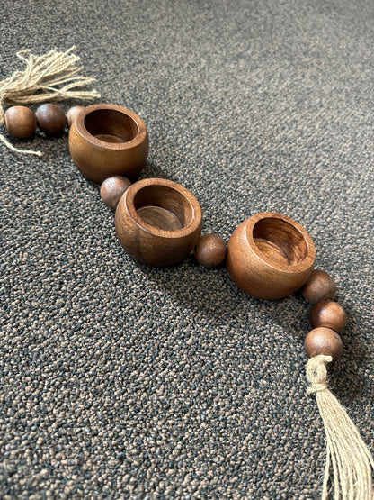 Rustic Wooden Beaded Tealight Holders with Tassels
