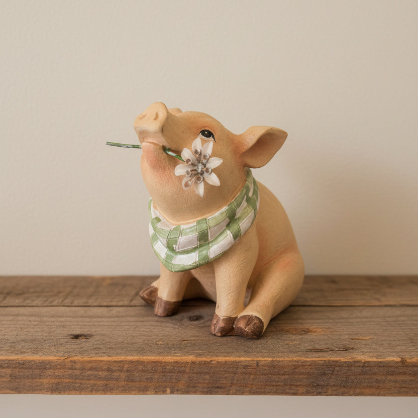 Pig With Flower Figurine