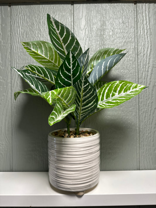 White Textured Pot with Greenery