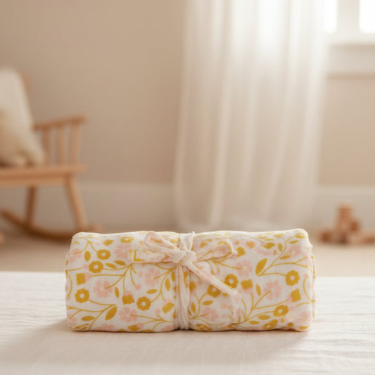 Floral Pink & Yellow Swaddle Blanket