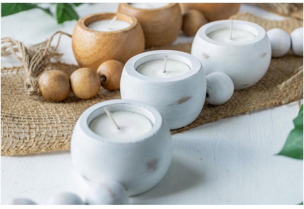 Rustic Wooden Beaded Tealight Holders with Tassels