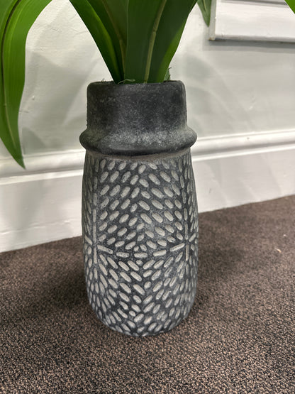 Grey Stamped Concrete Vase with Artificial Plant