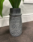 Grey Stamped Concrete Vase with Artificial Plant