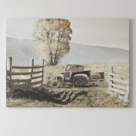 Farm Truck In Field Canvas Wall Art