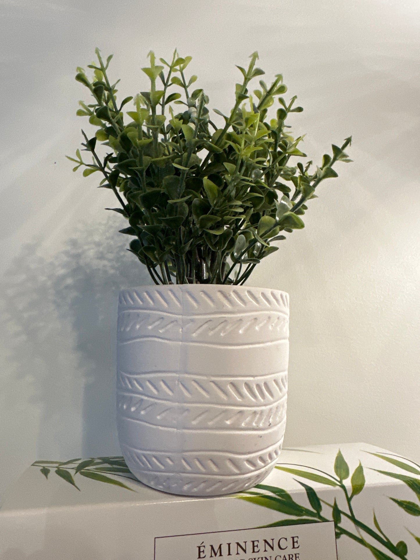 White Concrete Vase with Greenery