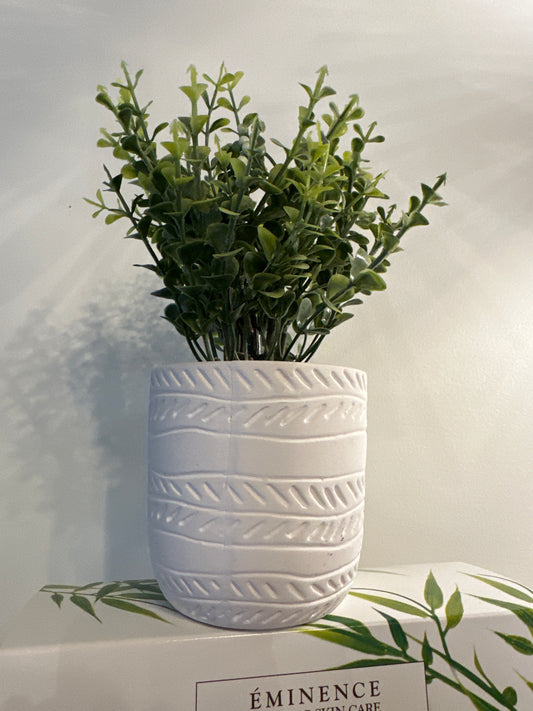 White Concrete Vase with Greenery