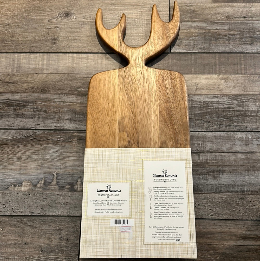 Antler Serving Board, Cheese Knives and Cheese Markers Set