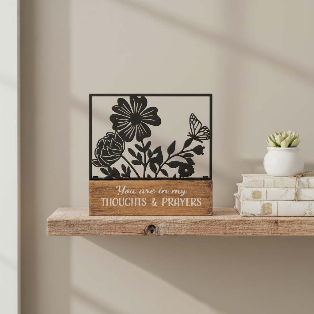 “You Are in My Thoughts & Prayers” Metal & Wood Table Décor