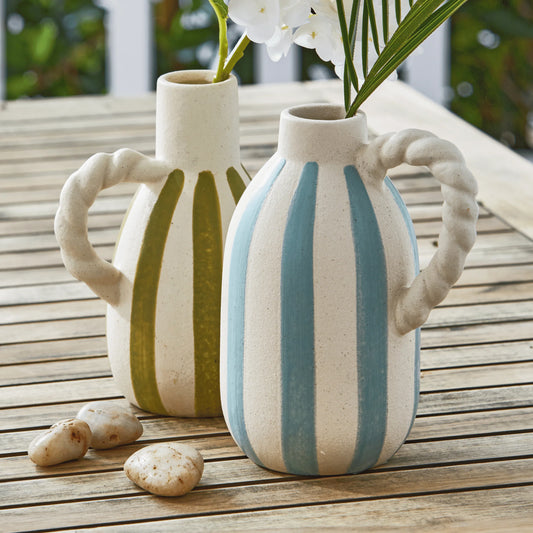 Striped Vase With Rope Shaped Handle