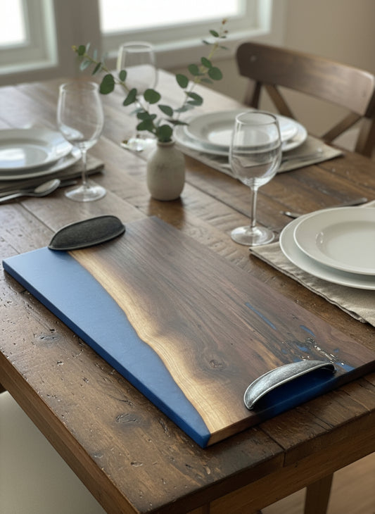 Black Walnut & Blue Resin Serving Tray
