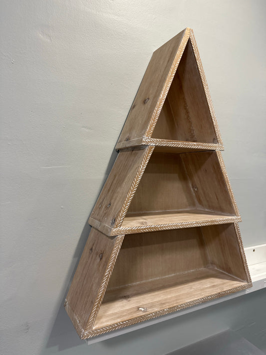 Wooden Tree-Shaped Wall Shelf – 3 Tier Display