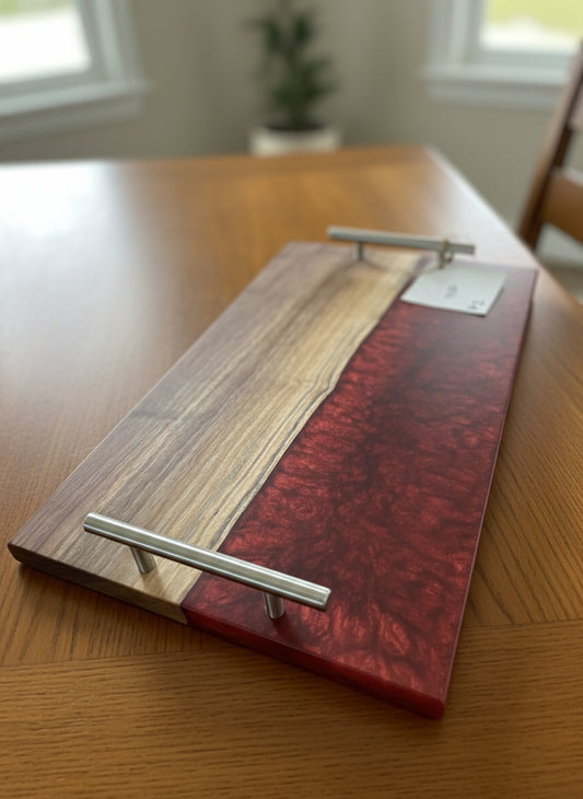 Handcrafted Wood & Resin Serving Trays with Handles