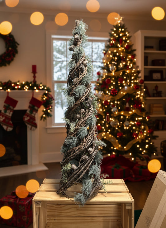 Rustic Winter Pinecone Spiral Tree