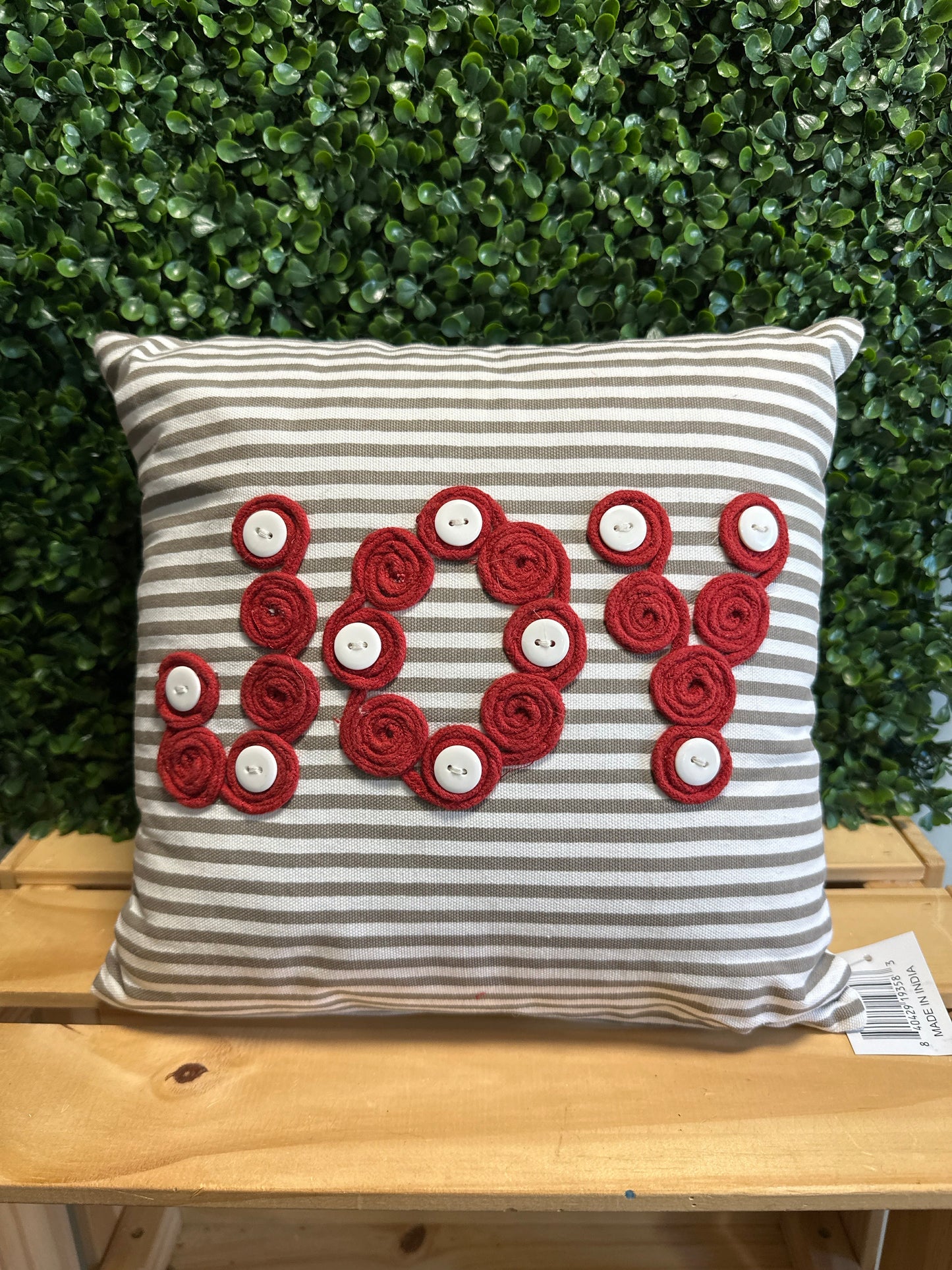 “JOY” Striped Decorative Pillow