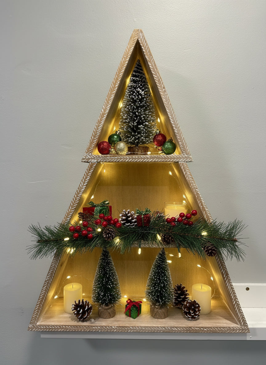 Wooden Tree-Shaped Wall Shelf – 3 Tier Display