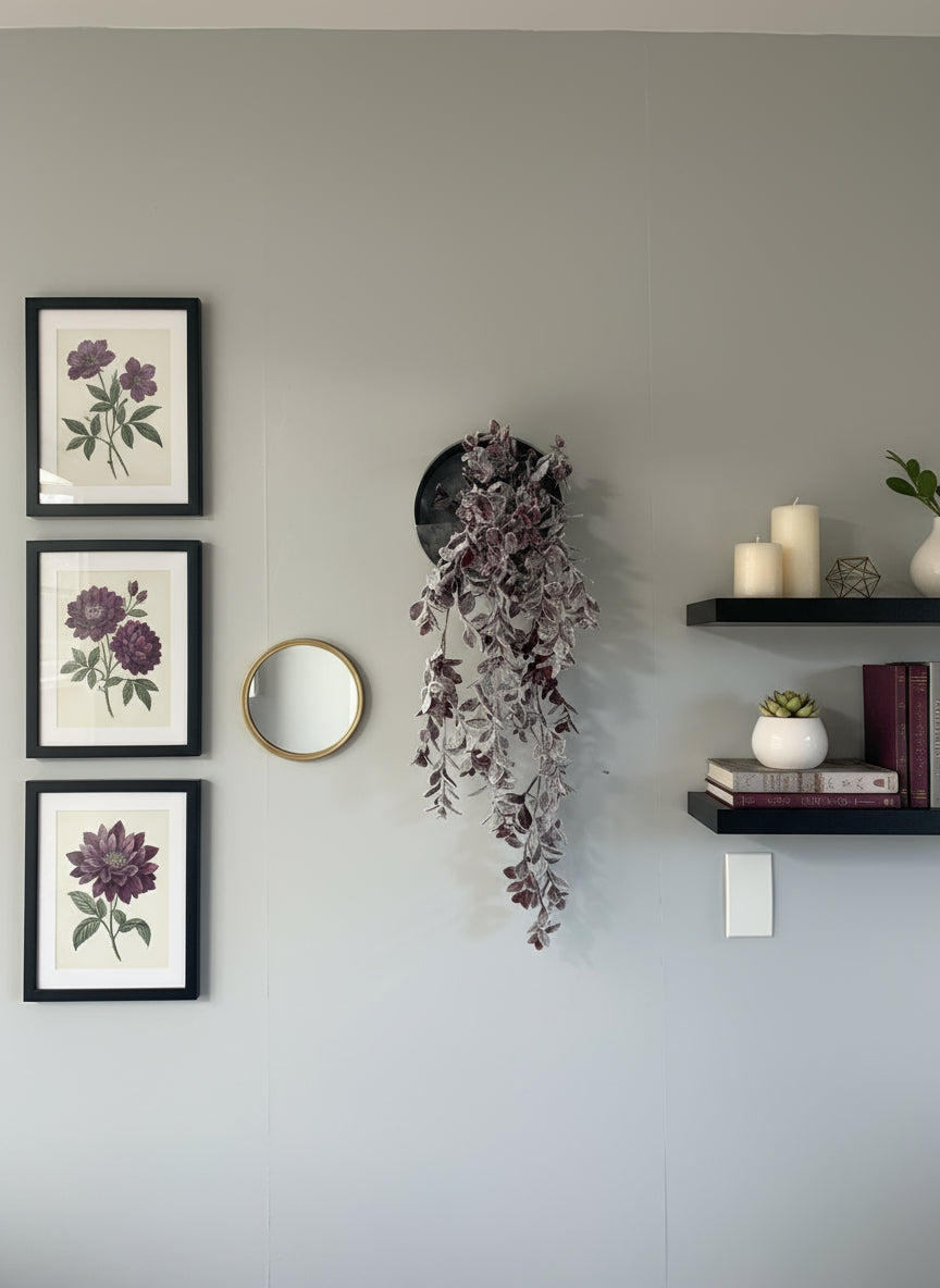 Frosted Burgundy Hanging Greenery – Winter Wall Décor