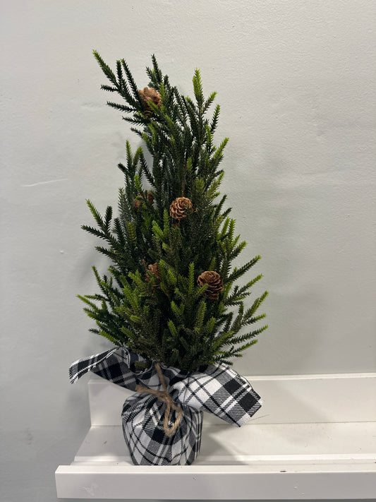 Mini Pine Tree with Pinecones & Buffalo Plaid Base