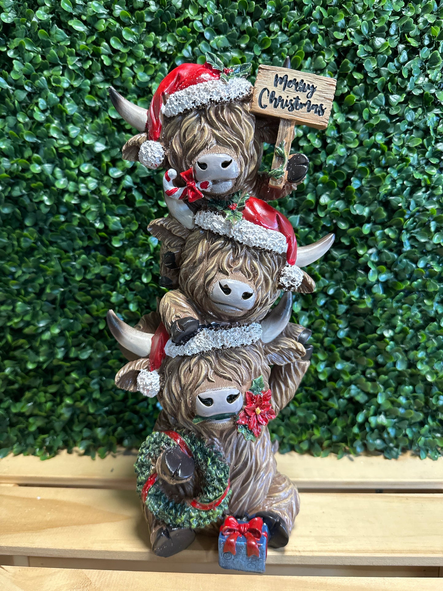 Stacked Highland Cows “Merry Christmas” Figurine