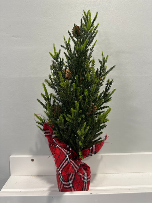 Mini Pine Tree with Pinecones & Buffalo Plaid Base