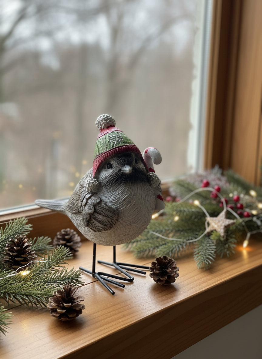 Christmas Bird Figurine with Candy Cane
