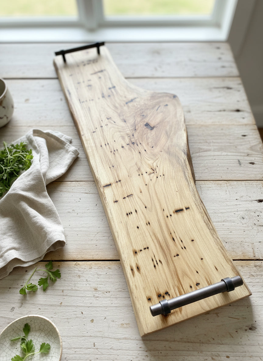 Handcrafted Wood & Resin Serving Trays with Handles