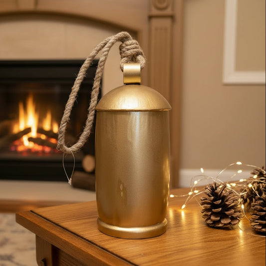 Gold Metal Bells with Rope Hanger- Large