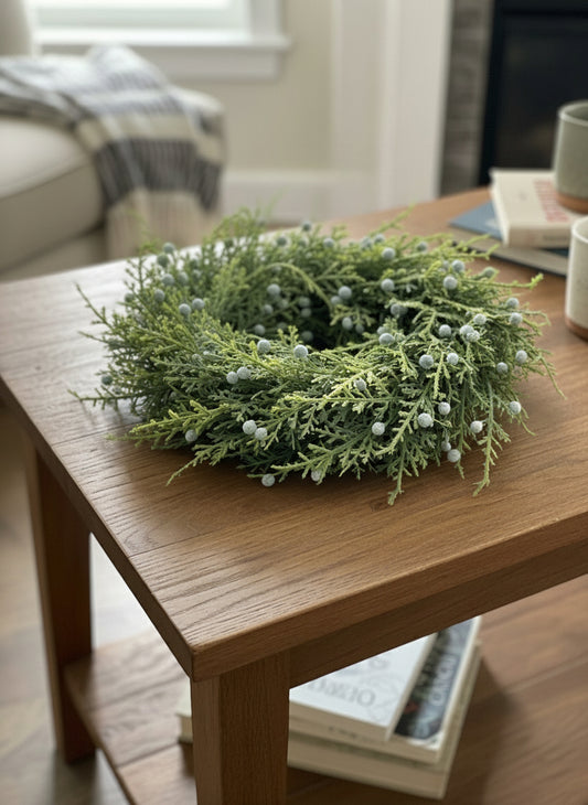 Juniper Berry Wreath – Faux Winter Greenery