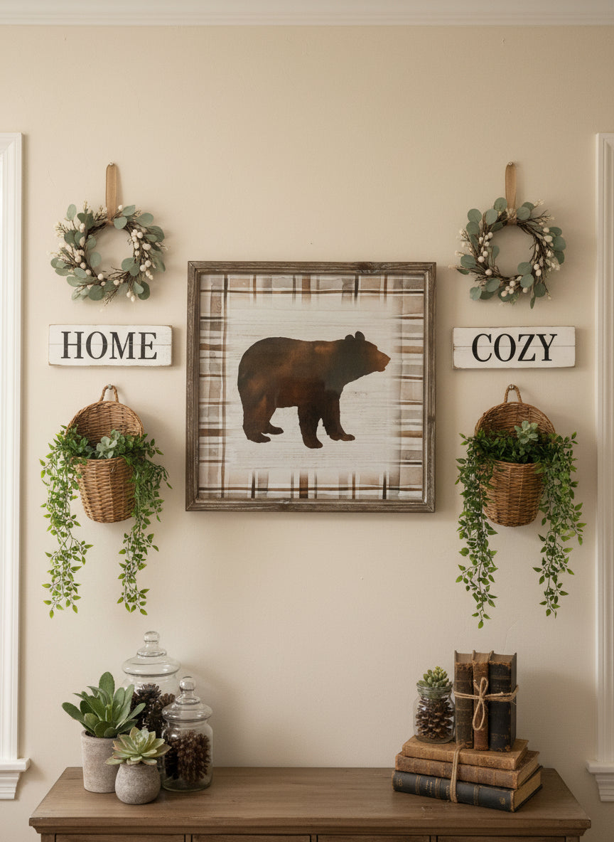Rustic Wildlife Plaid Wall Art – 3 Styles