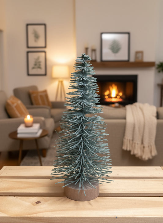 Frosted Bottle Brush Tree with Wood Base