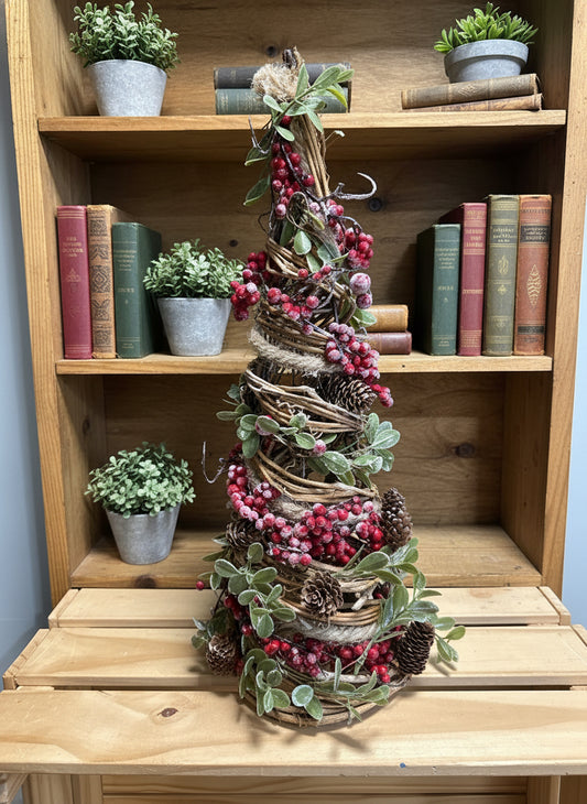 Frosted Berry & Pinecone Grapevine Tree