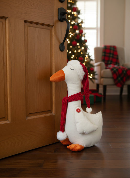 Holiday Goose with Santa Hat & Scarf