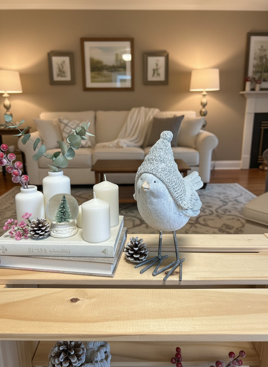 Winter Bird Figurines with Knit Hats